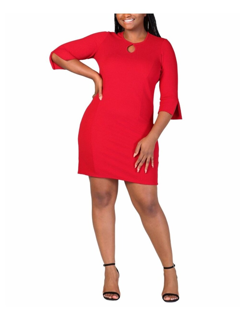 24seven Comfort Apparel Three Quarter Sleeve Mini Dress Red Plus Size 2X $75